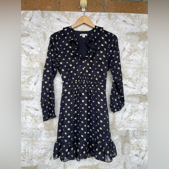 Whistles Aggie Navy Daisy Print Ruffle Dress Size 4 - Picture 7 of 15